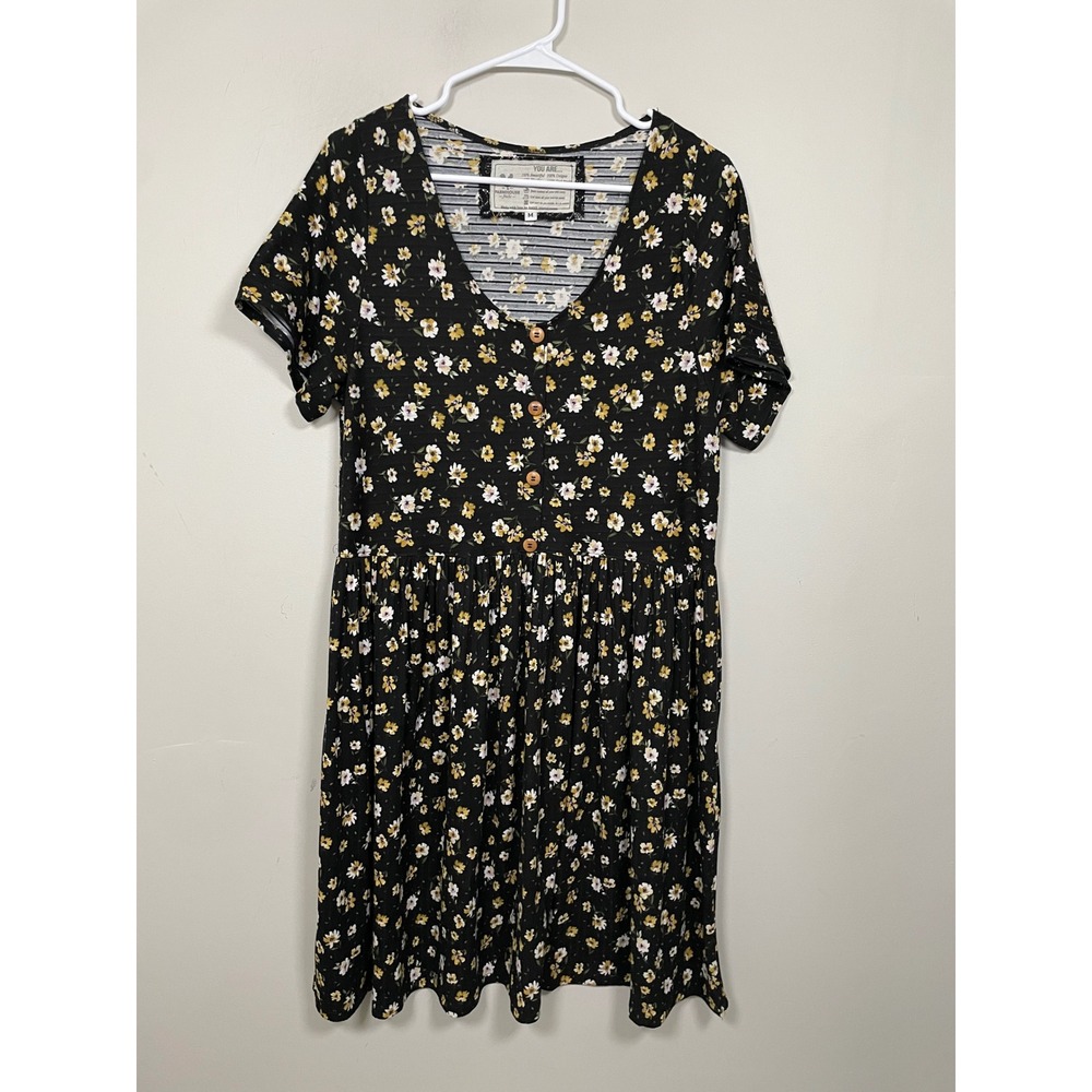 Farmhouse Frocks Floral Scoop Neck Casual Dress Size Medium Boho Cottagecore